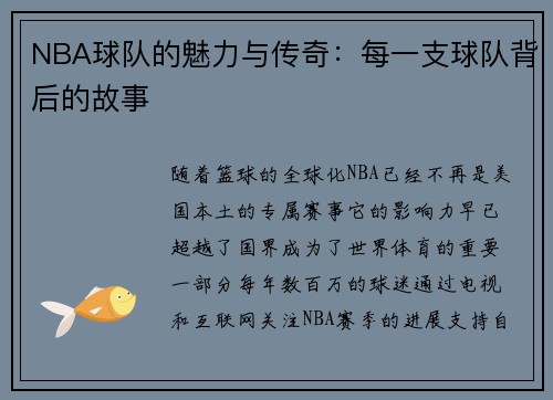 NBA球队的魅力与传奇：每一支球队背后的故事